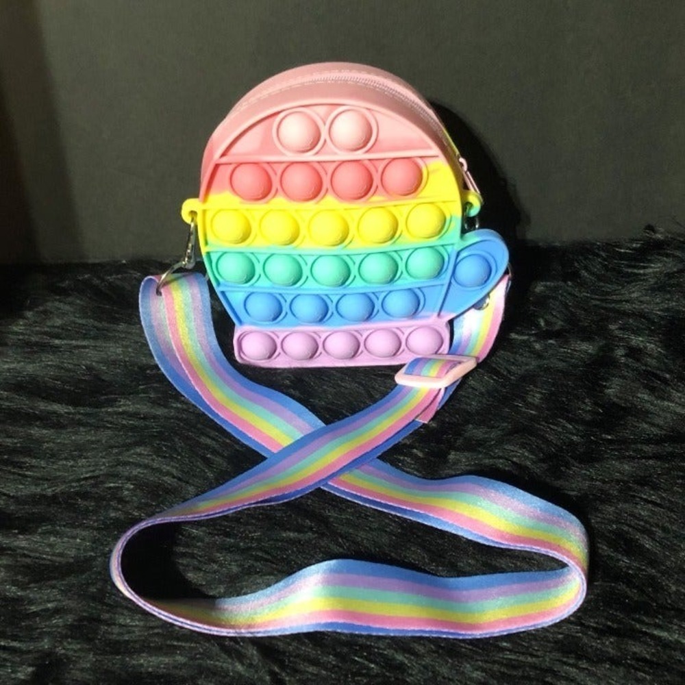 Unbranded Fidget Purse Kids Small Rainbow Like New Pop It Silicone Crossbody Bag - Picture 3 of 6